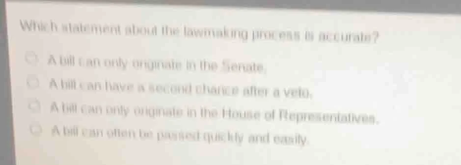 which statement about the lawmaking process is accurate? a bill can onl…