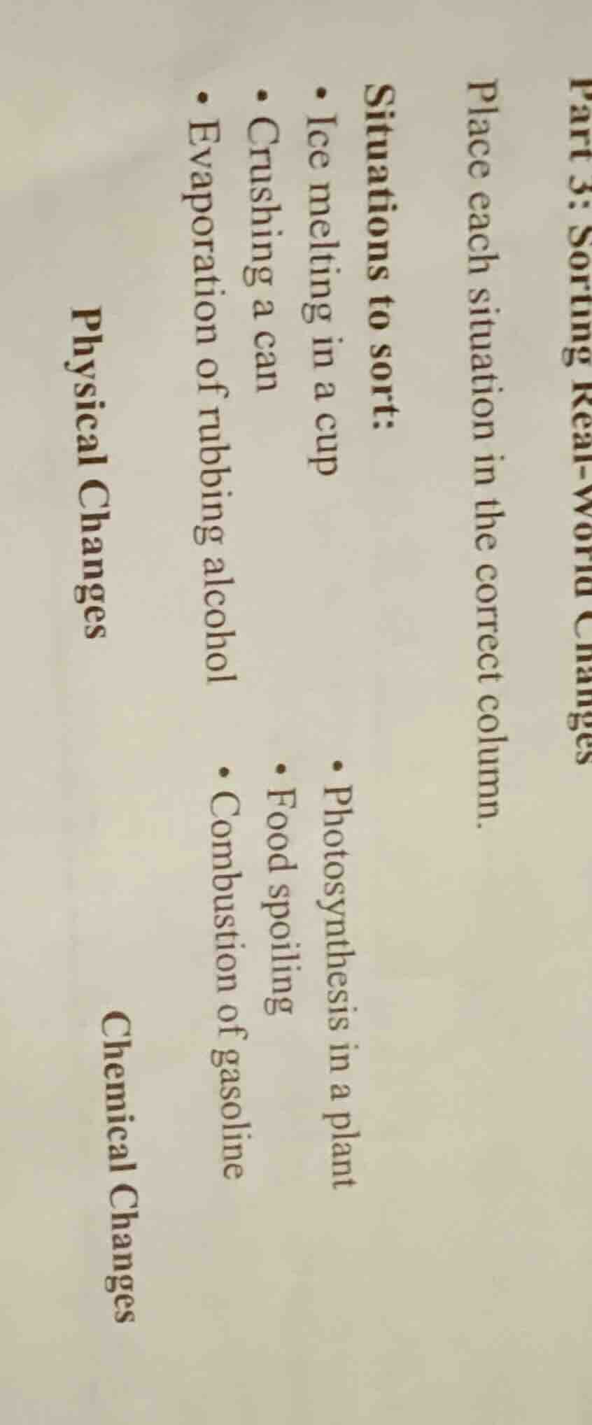 part 3: sorting real - world changes place each situation in the correc…