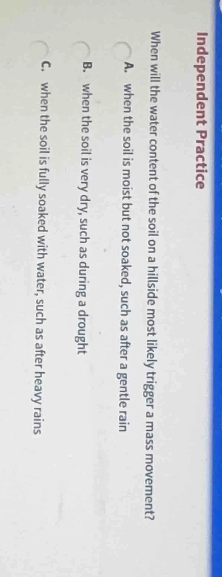 independent practice when will the water content of the soil on a hills…