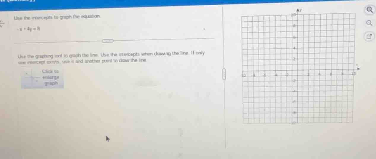 use the intercepts to graph the equation. - x + 4y = 8 use the graphing…