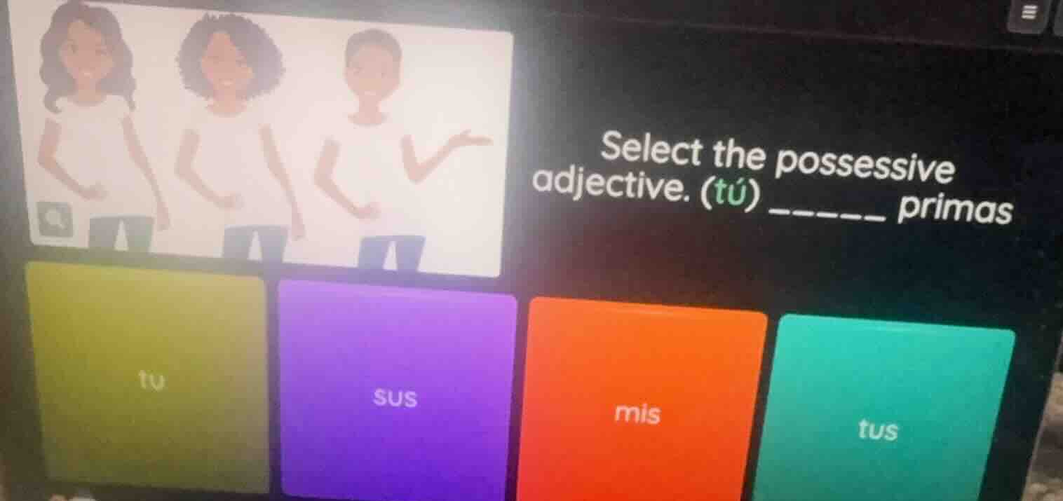 select the possessive adjective. (tú) ______ primas