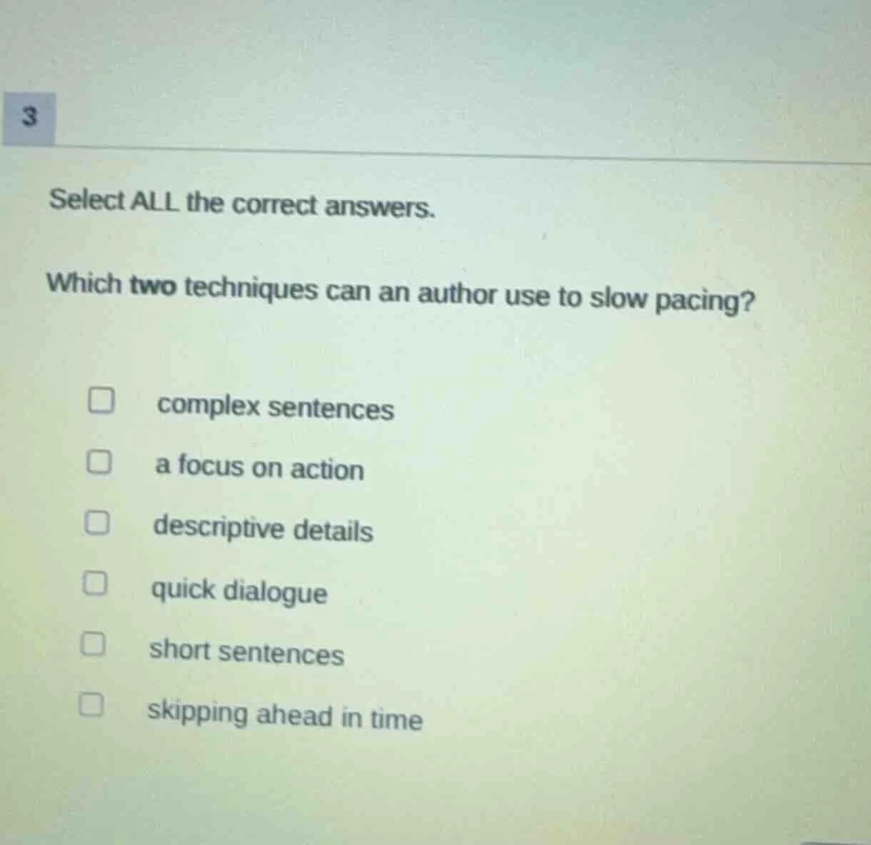 3 select all the correct answers. which two techniques can an author us…