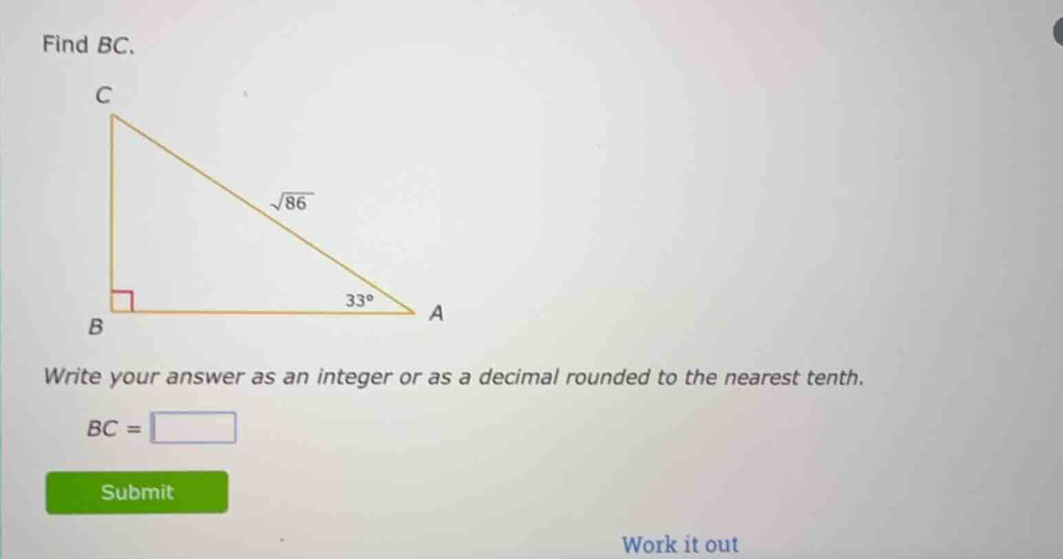 find bc. write your answer as an integer or as a decimal rounded to the…