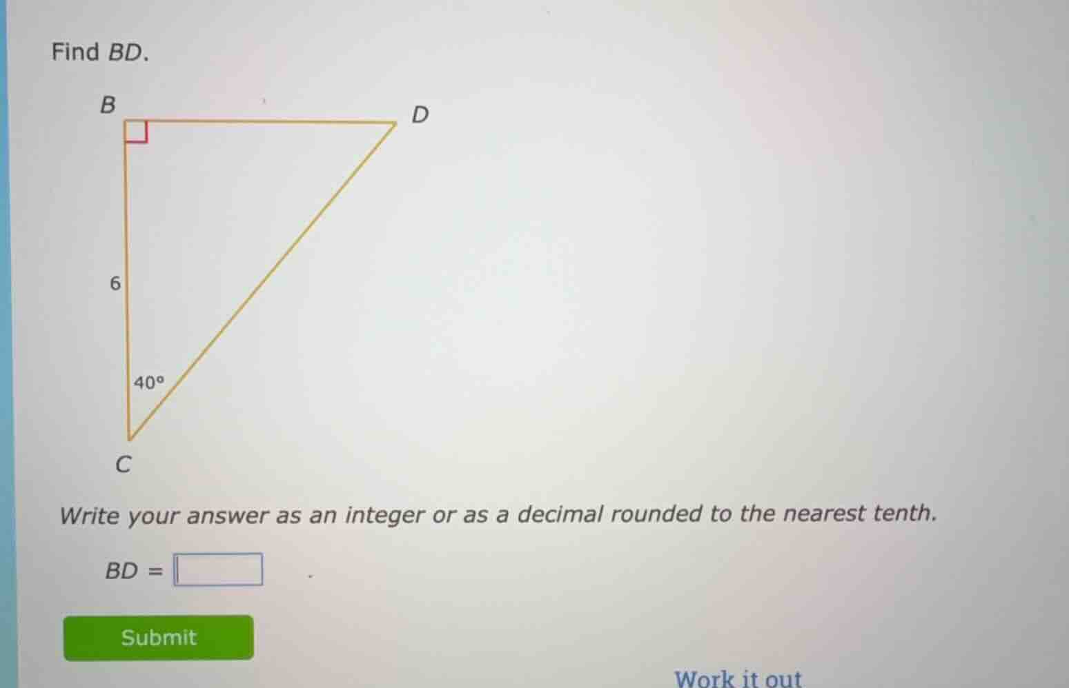 find bd. write your answer as an integer or as a decimal rounded to the…