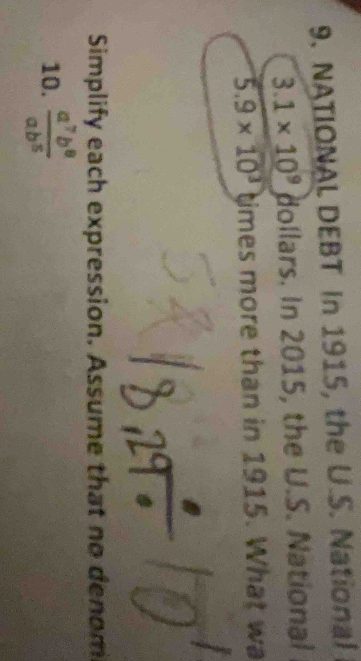 9. national debt in 1915, the u.s. national 3.1×10⁹ dollars. in 2015, t…