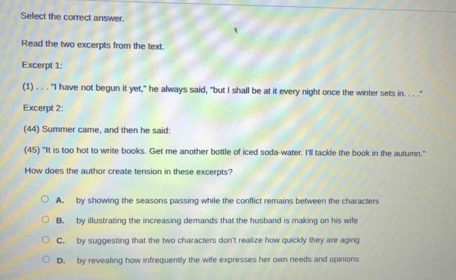 select the correct answer. read the two excerpts from the text. excerpt…