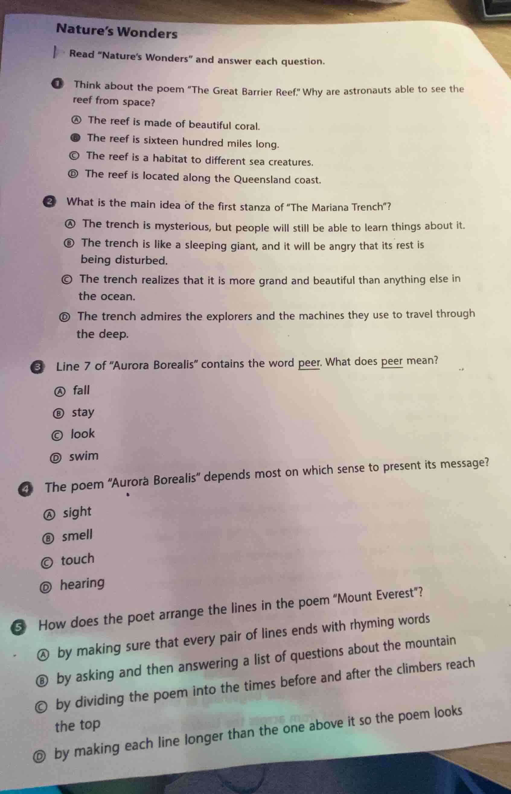 nature’s wonders read “nature’s wonders” and answer each question. 1 th…