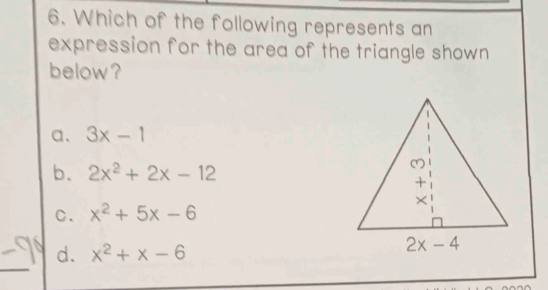 6. which of the following represents an expression for the area of the …