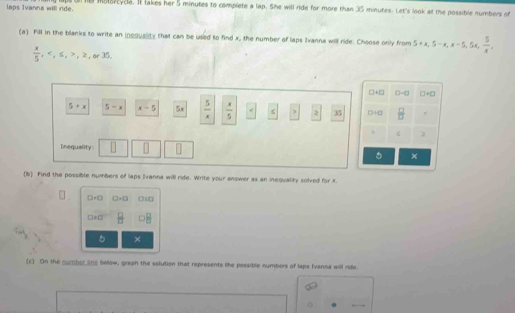 it takes her 5 minutes to complete a lap. she will ride for more than 3…