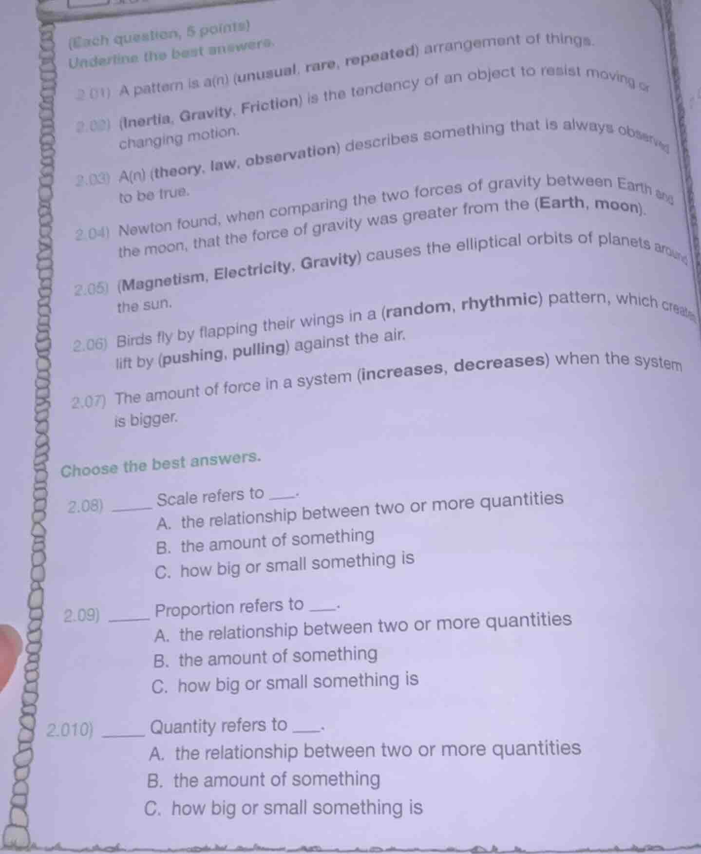 (each question, 5 points) underline the best answers. 2.01) a pattern i…