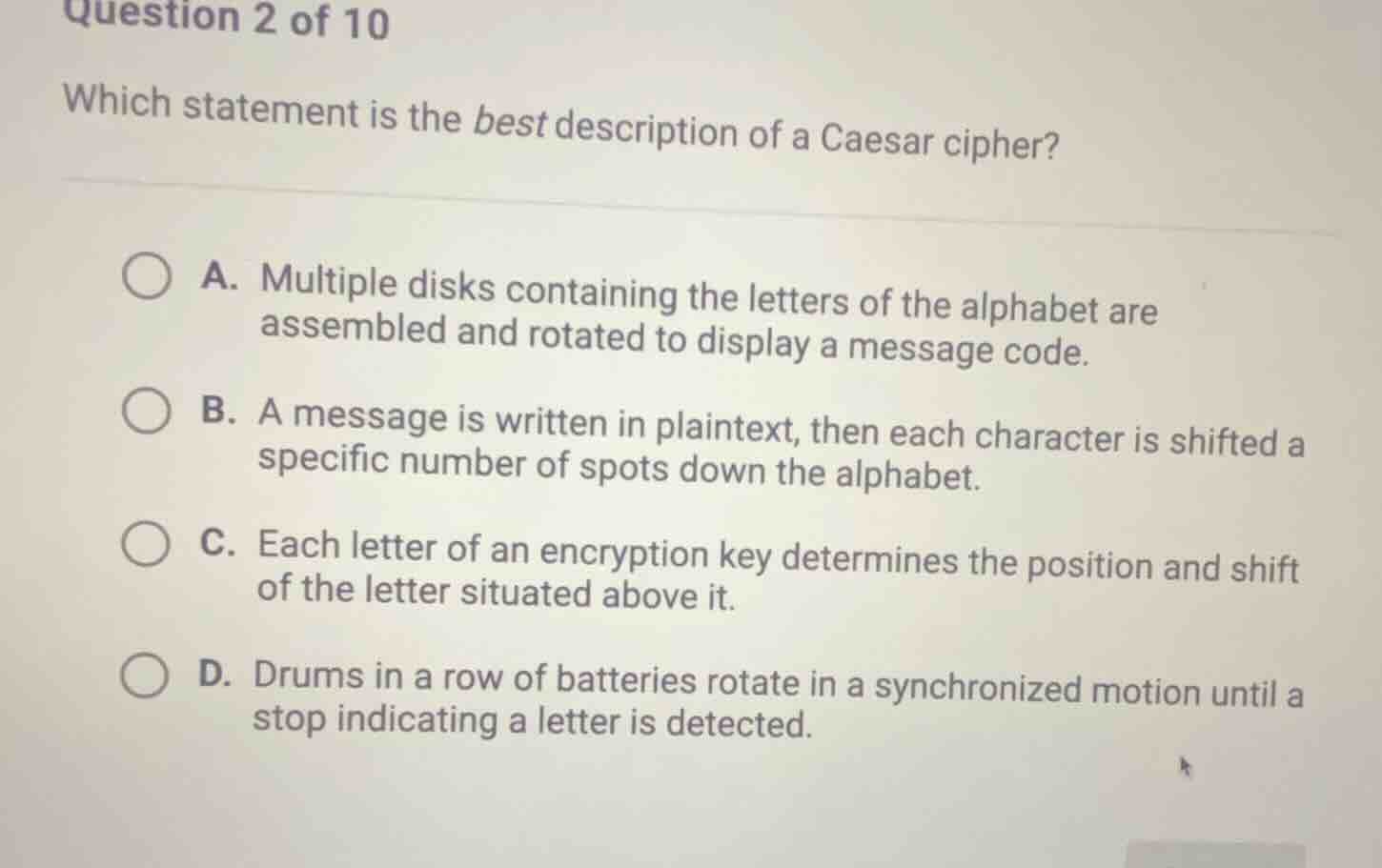 question 2 of 10 which statement is the best description of a caesar ci…