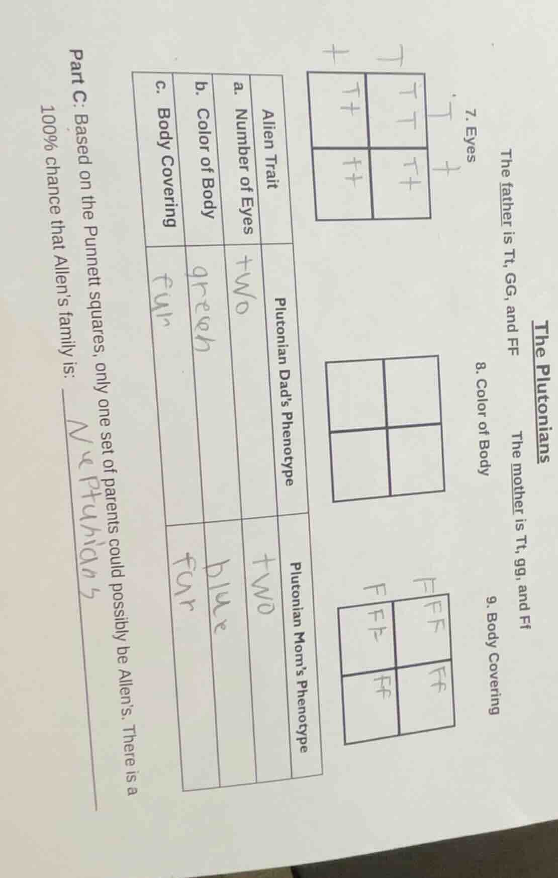 the plutonians the father is tt, gg, and ff the mother is tt, gg, and f…