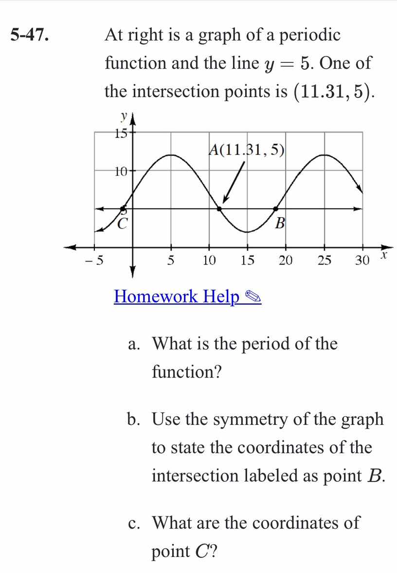 5-47. at right is a graph of a periodic function and the line ( y = 5 )…