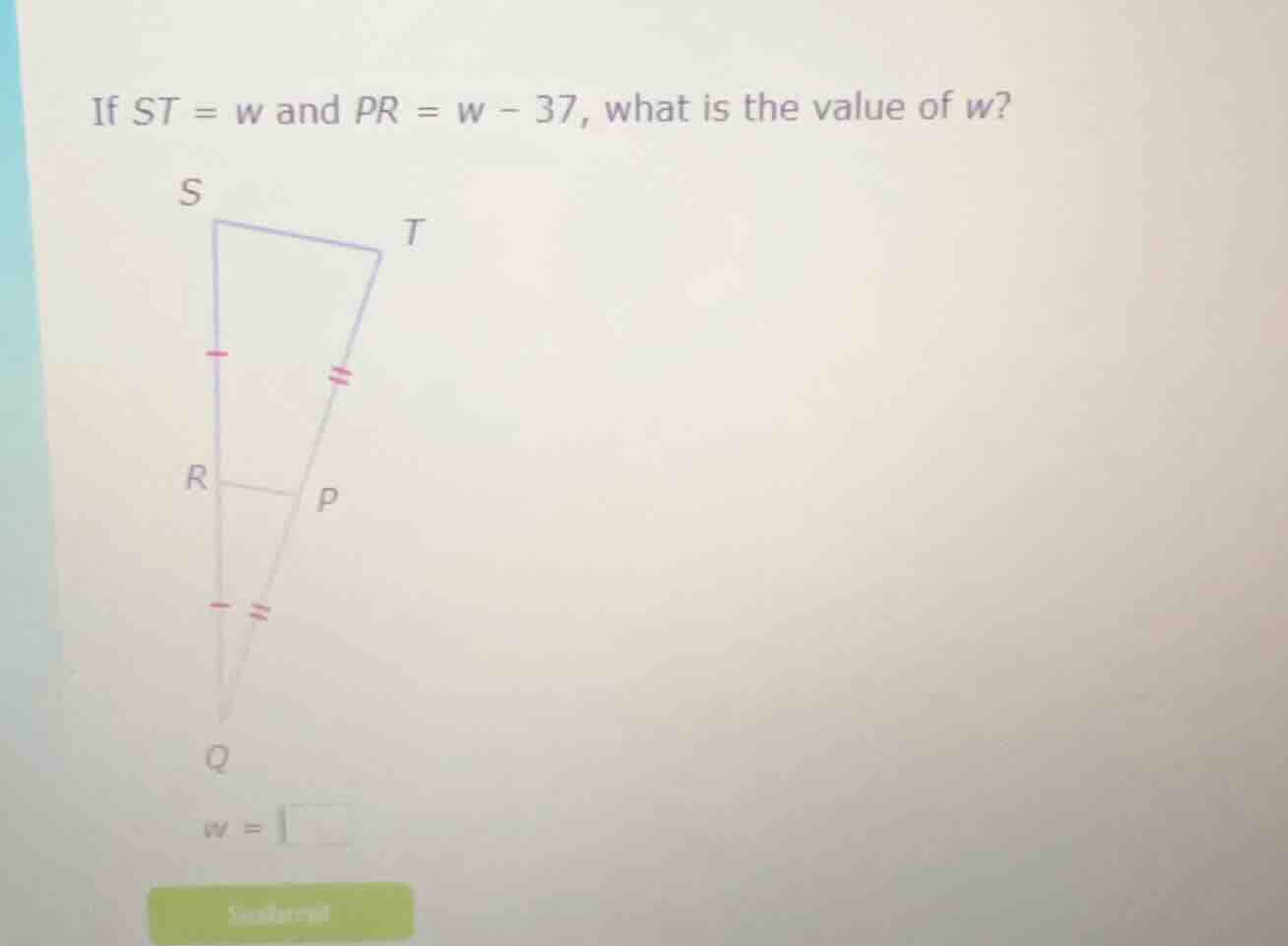 if st = w and pr = w - 37, what is the value of w? s t r p q w =