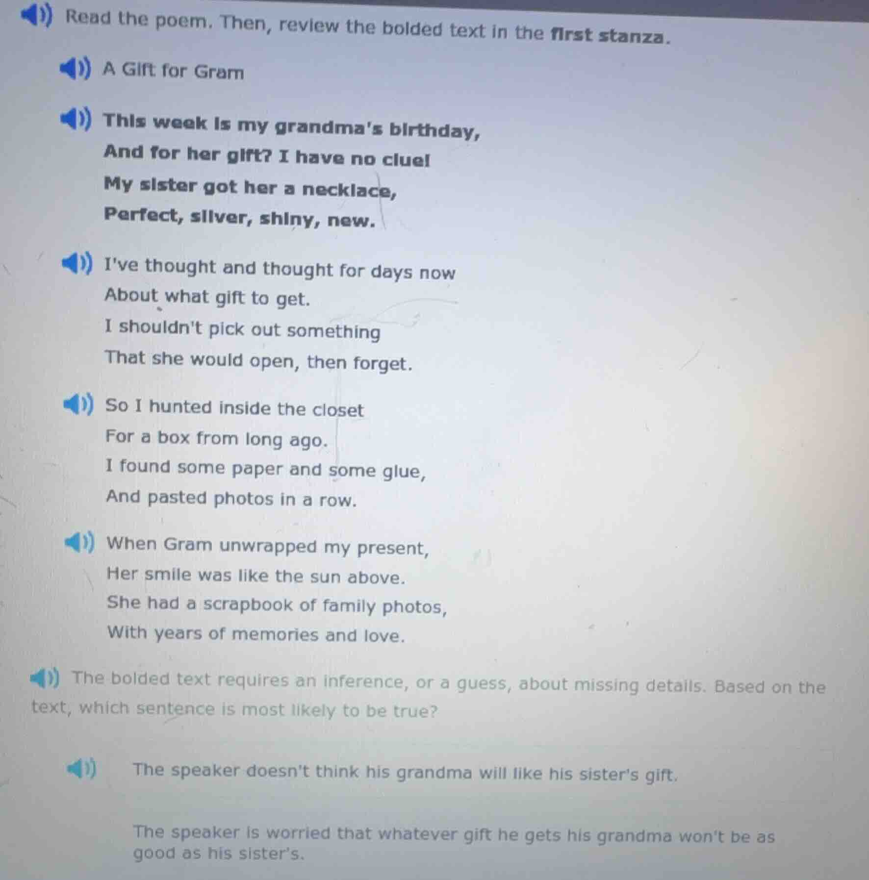 read the poem. then, review the bolded text in the first stanza. a gift…
