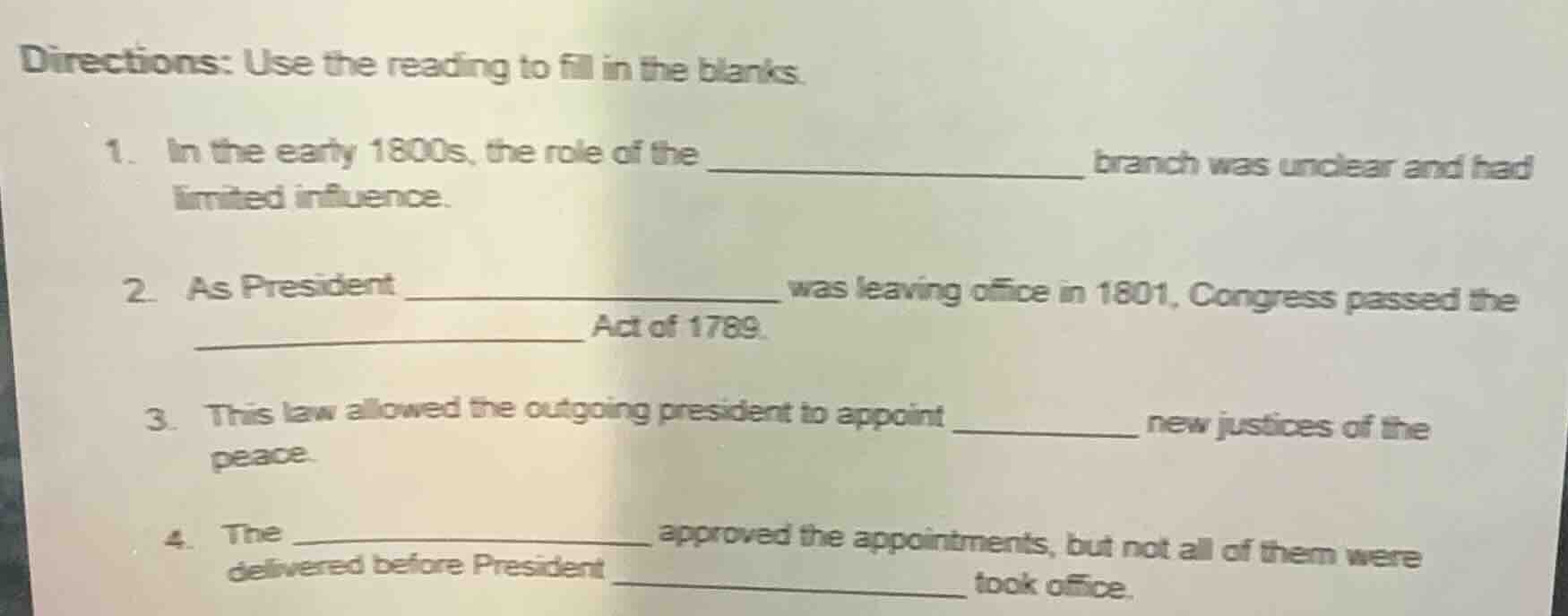 directions: use the reading to fill in the blanks. 1. in the early 1800…