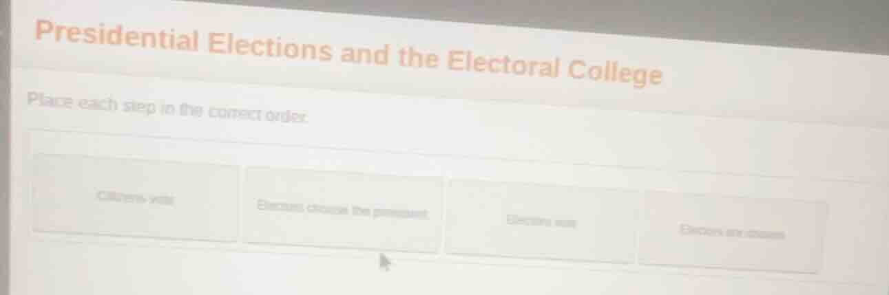 presidential elections and the electoral college place each step in the…