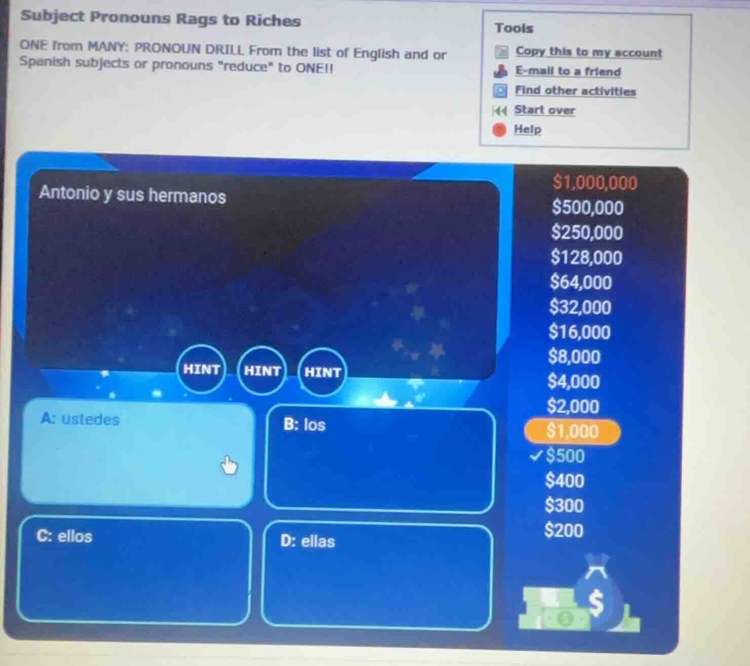 subject pronouns rags to riches one from many: pronoun drill from the l…