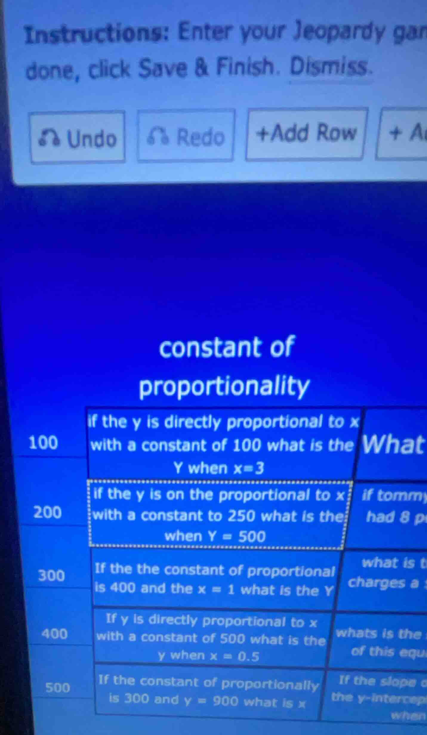 instructions: enter your jeopardy gar done, click save & finish. dismis…