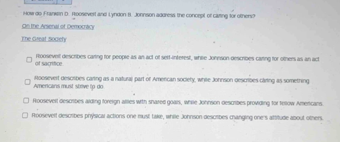 how do franklin d. roosevelt and lyndon b. johnson address the concept …