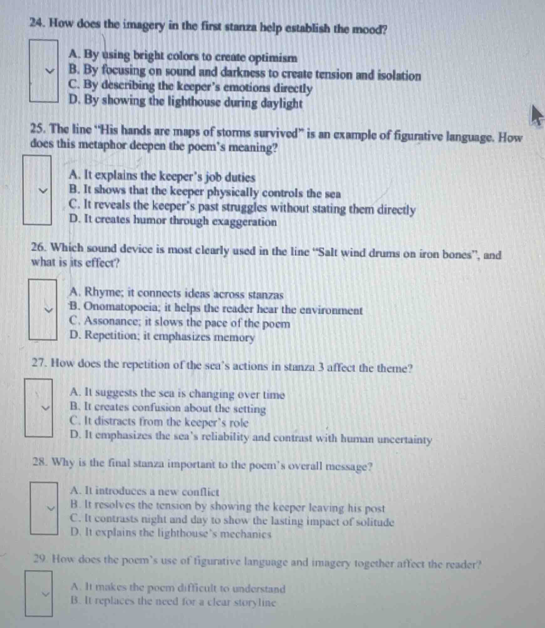 24. how does the imagery in the first stanza help establish the mood? a…