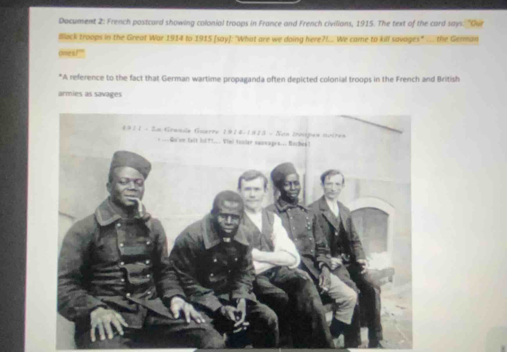 document 2: french postcard showing colonial troops in france and frenc…