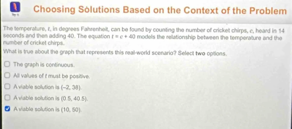 choosing solutions based on the context of the problem the temperature,…