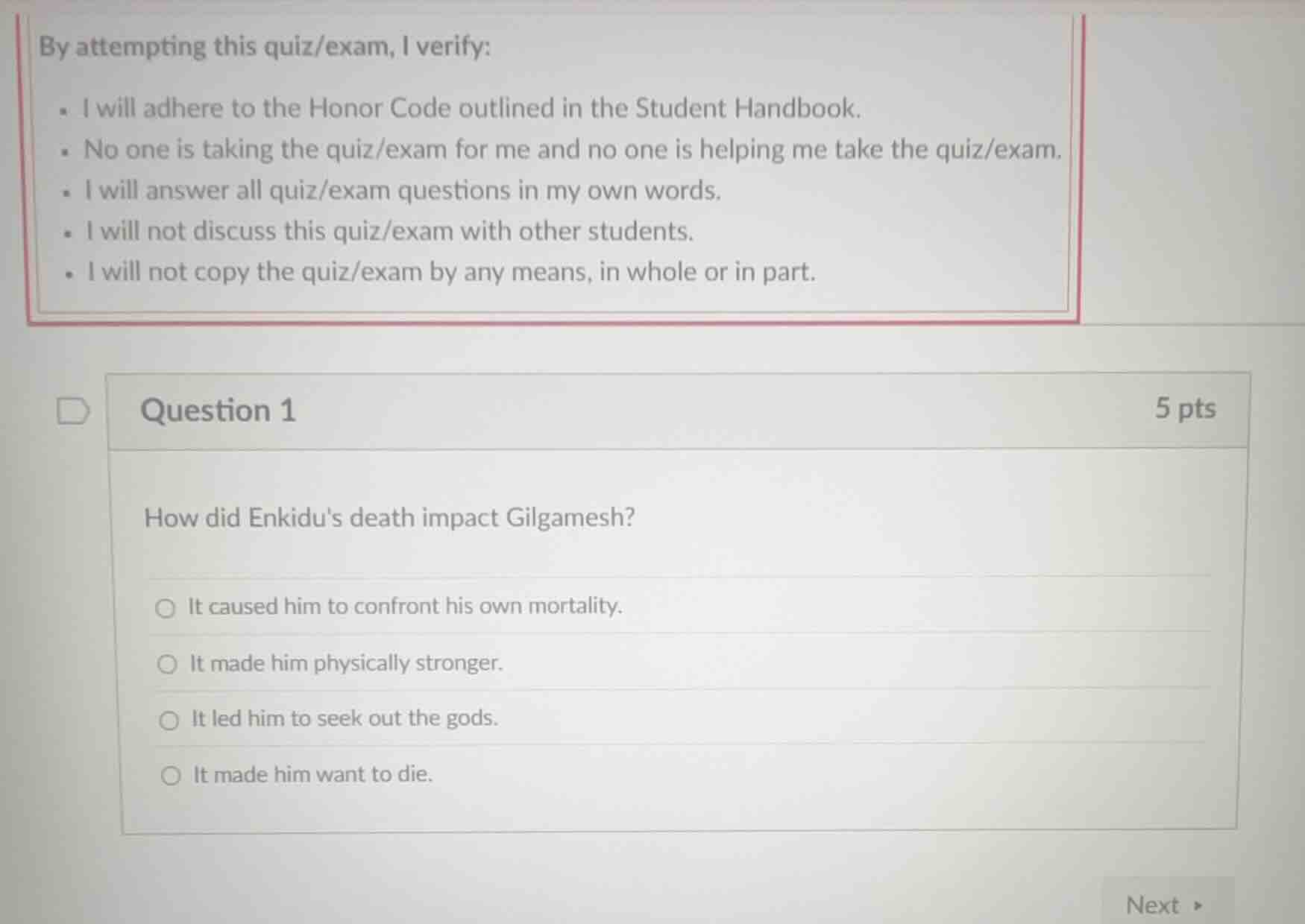 by attempting this quiz/exam, i verify: - i will adhere to the honor co…