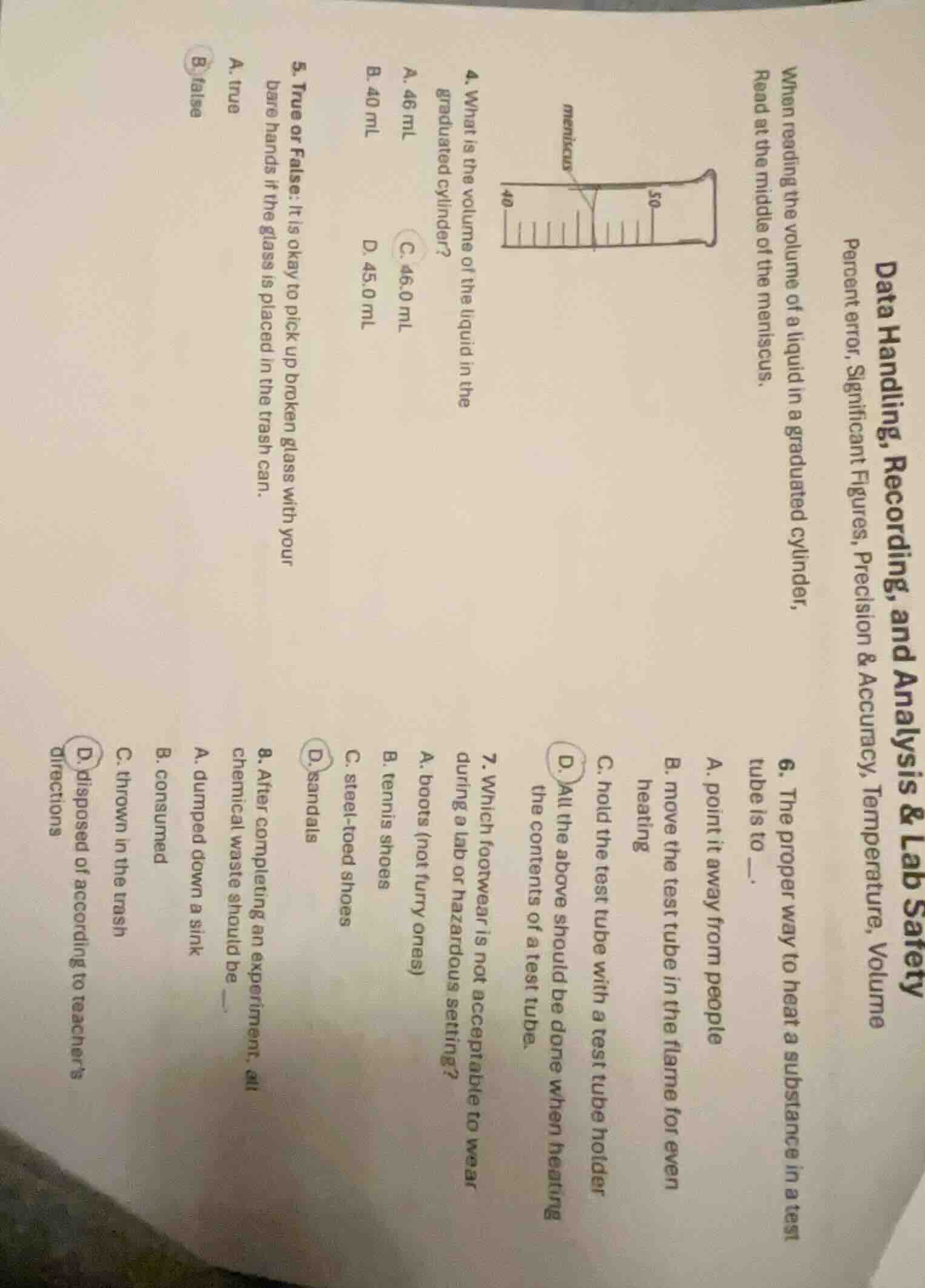 data handling, recording, and analysis & lab safety percent error, sign…
