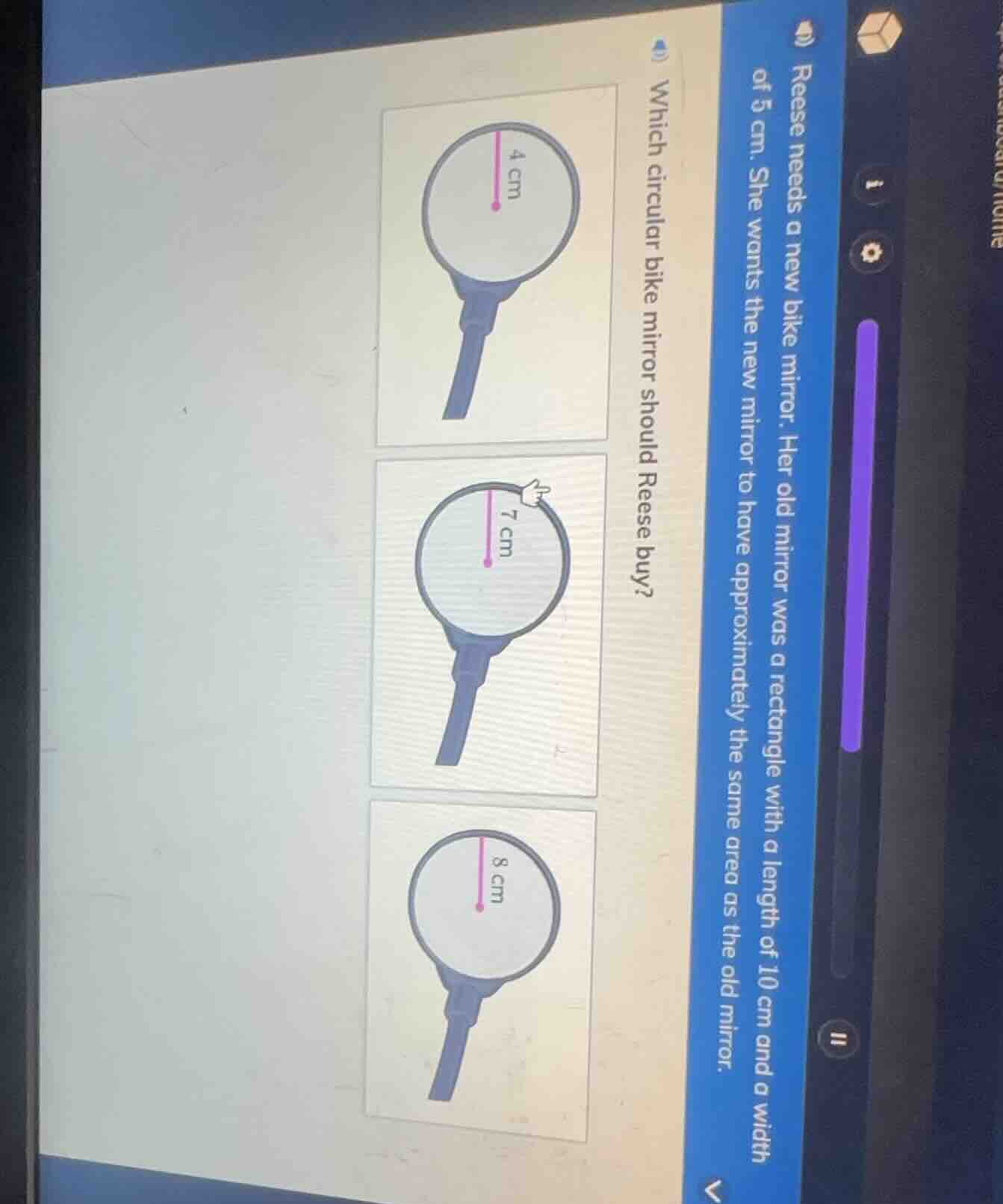 reese needs a new bike mirror. her old mirror was a rectangle with a le…