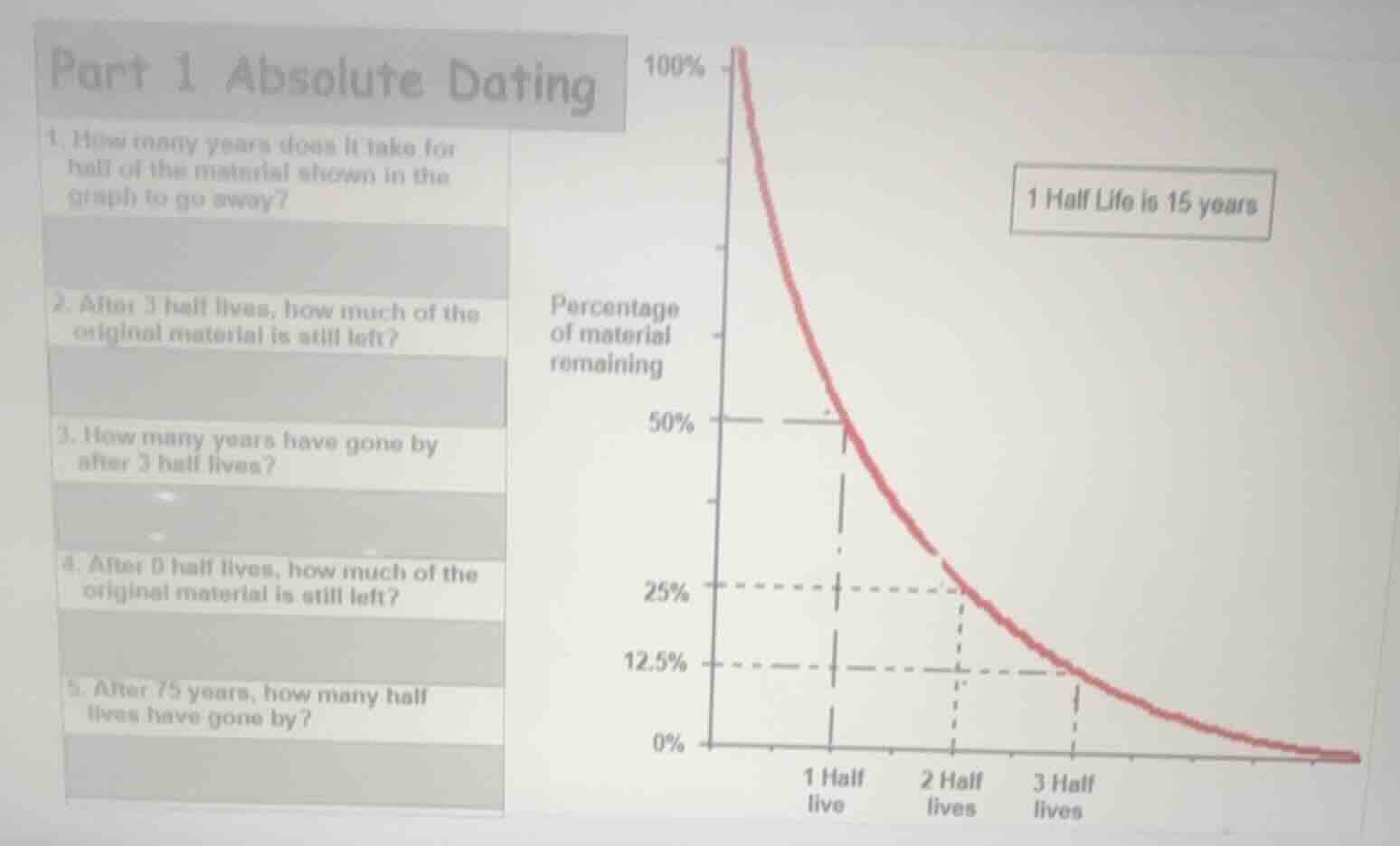 part 1 absolute dating 1. how many years does it take for half of the m…