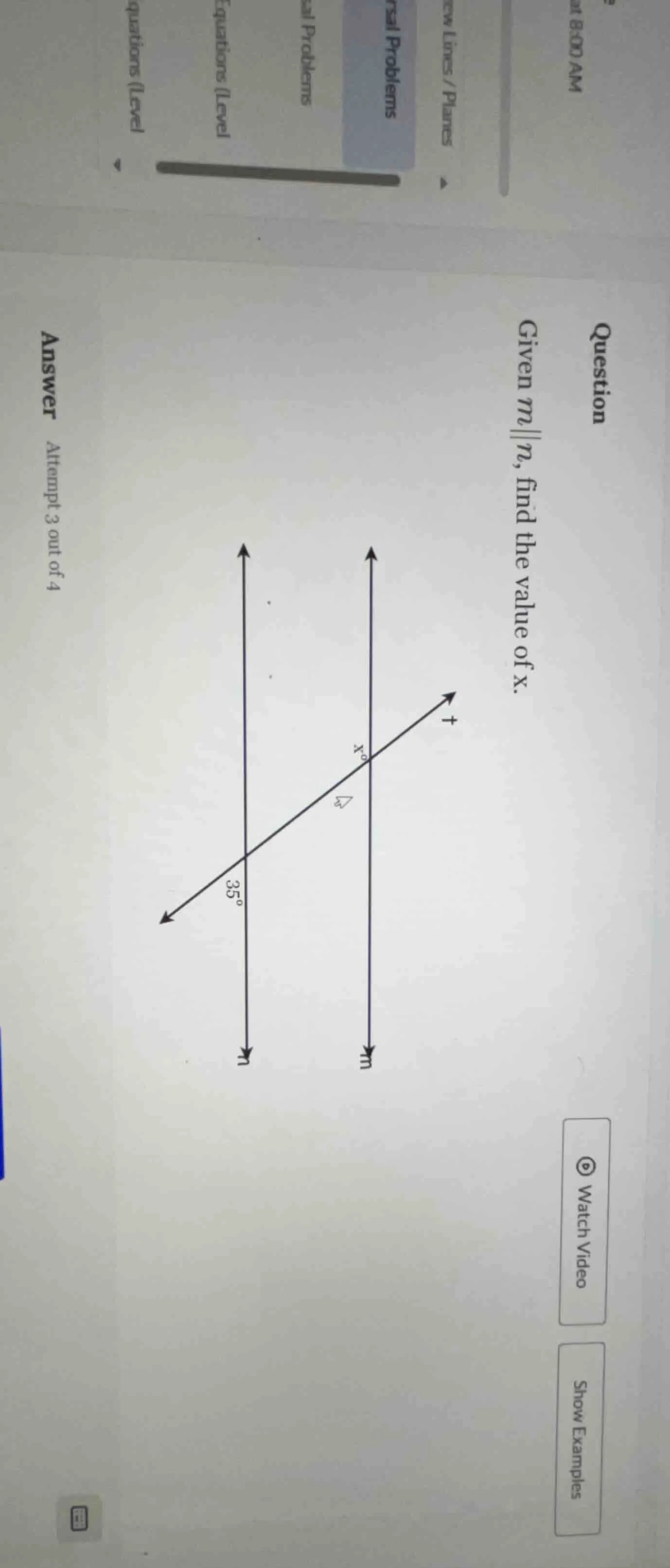 question given ( m parallel n ), find the value of ( x ). answer attemp…