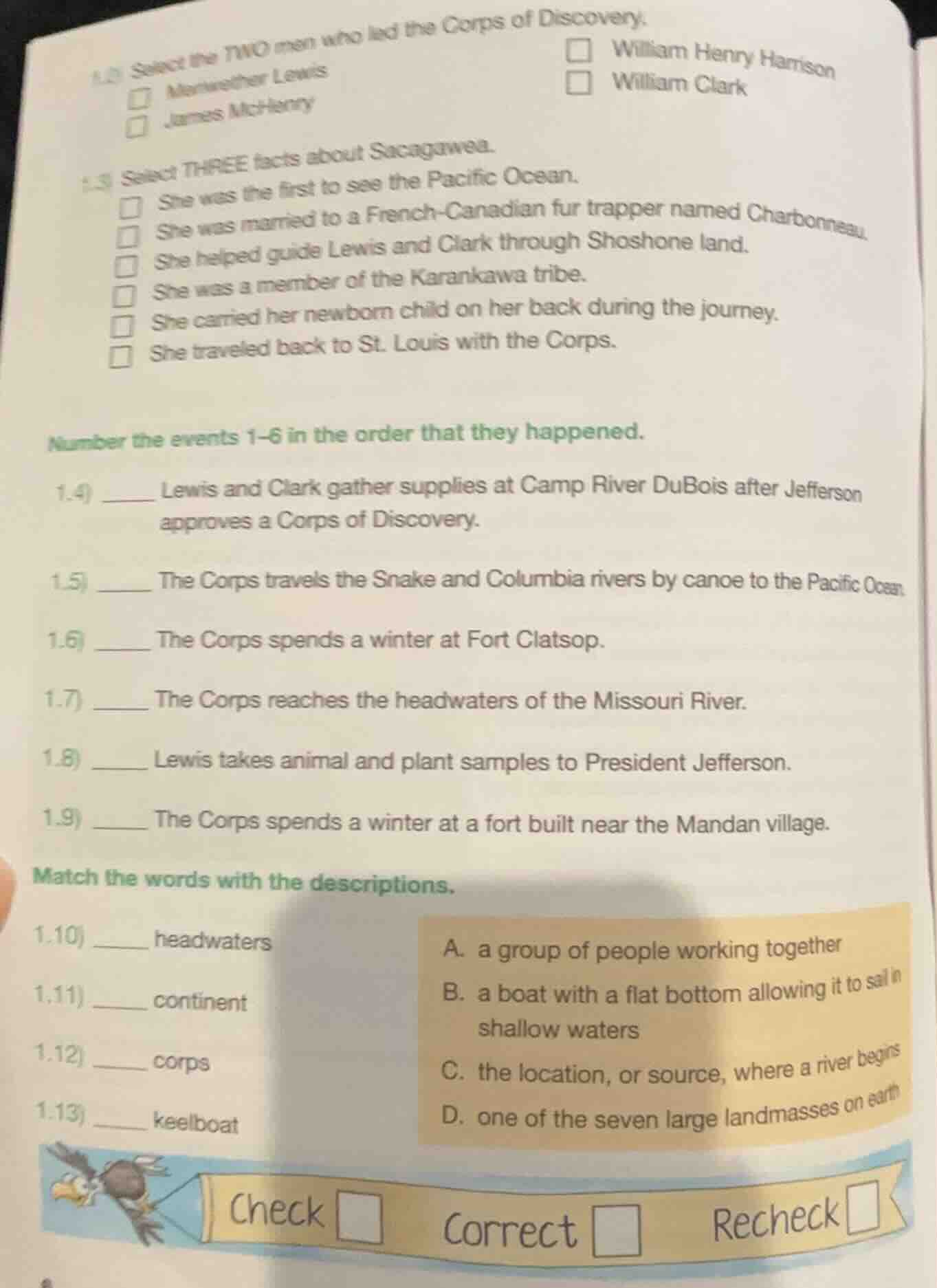 1.2 select the two men who led the corps of discovery. ☐ meriwether lew…
