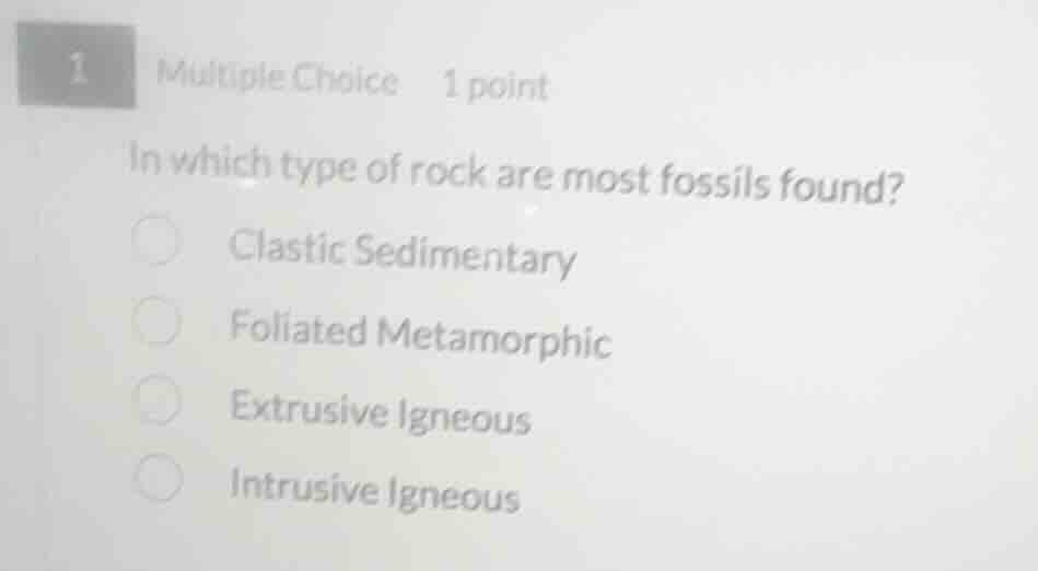 1 multiple choice 1 point in which type of rock are most fossils found?…