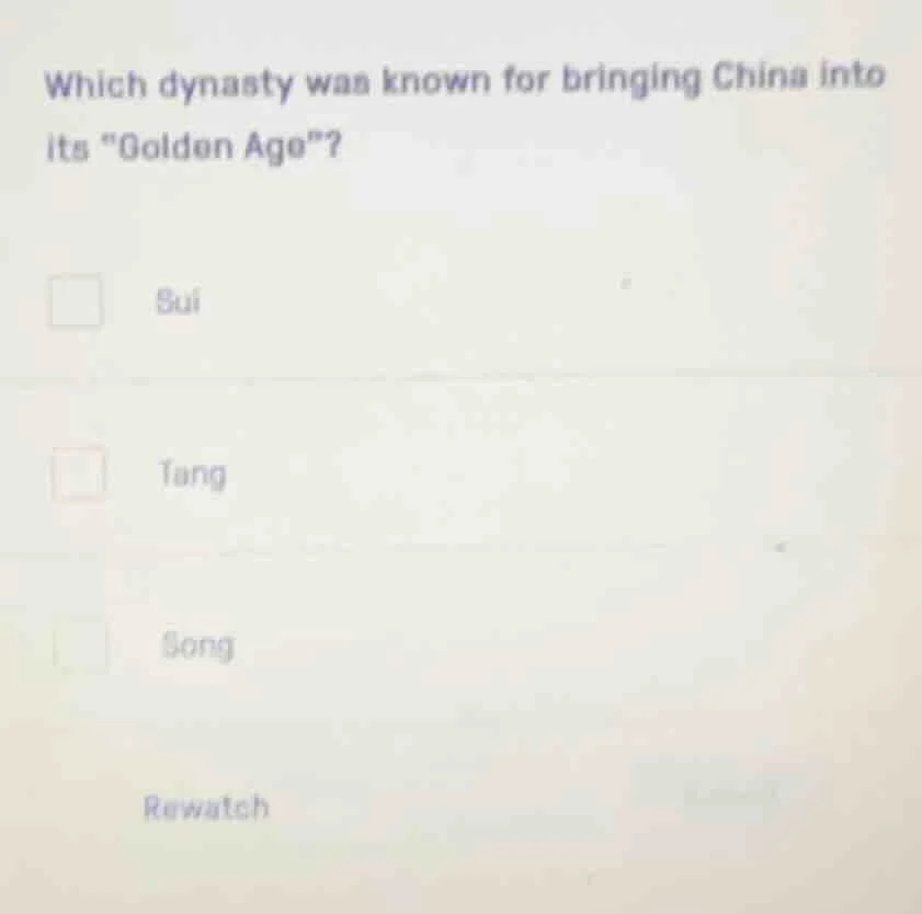 which dynasty was known for bringing china into its \golden age\? sui t…