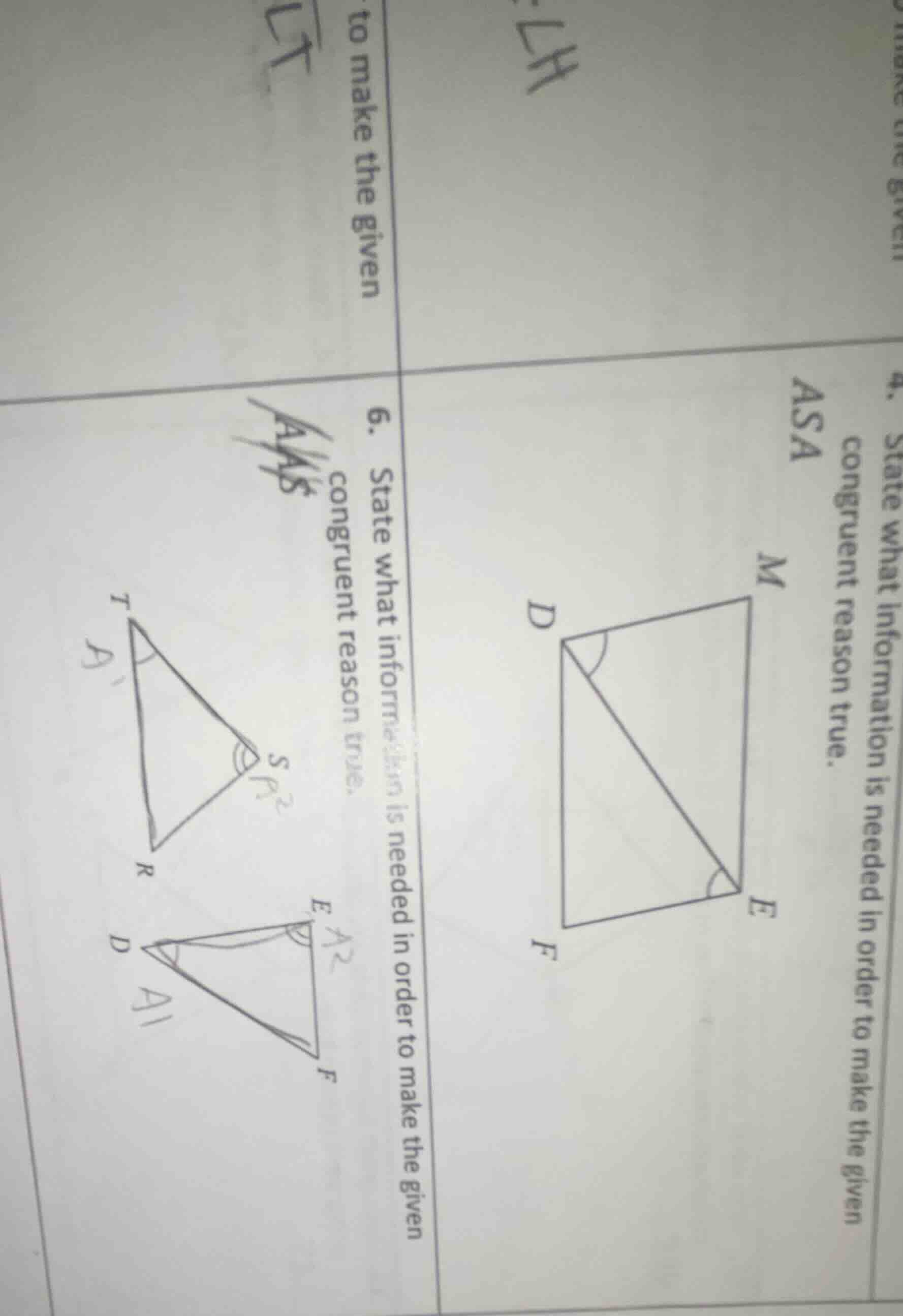 6. state what information is needed in order to make the given congruen…