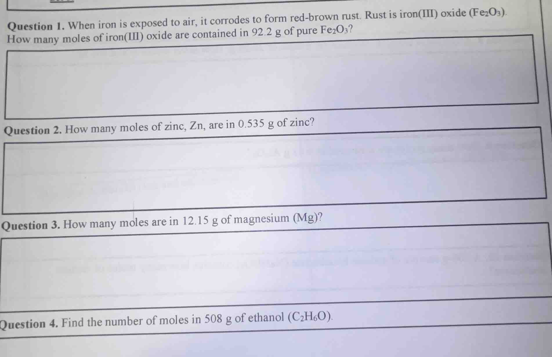 question 1. when iron is exposed to air, it corrodes to form red - brow…