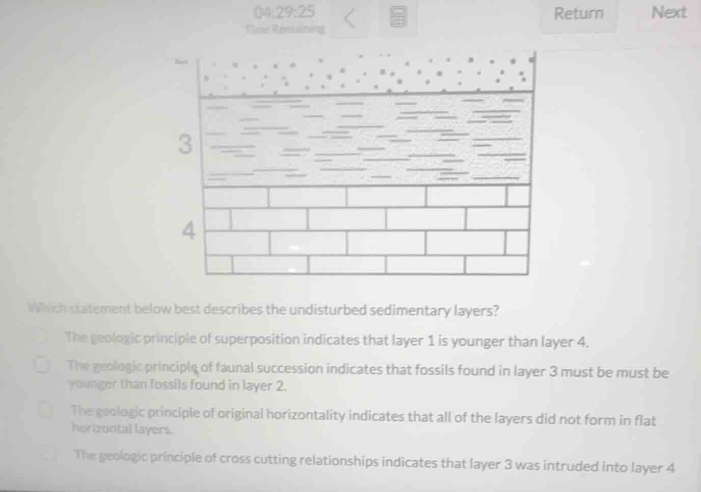 which statement below best describes the undisturbed sedimentary layers…