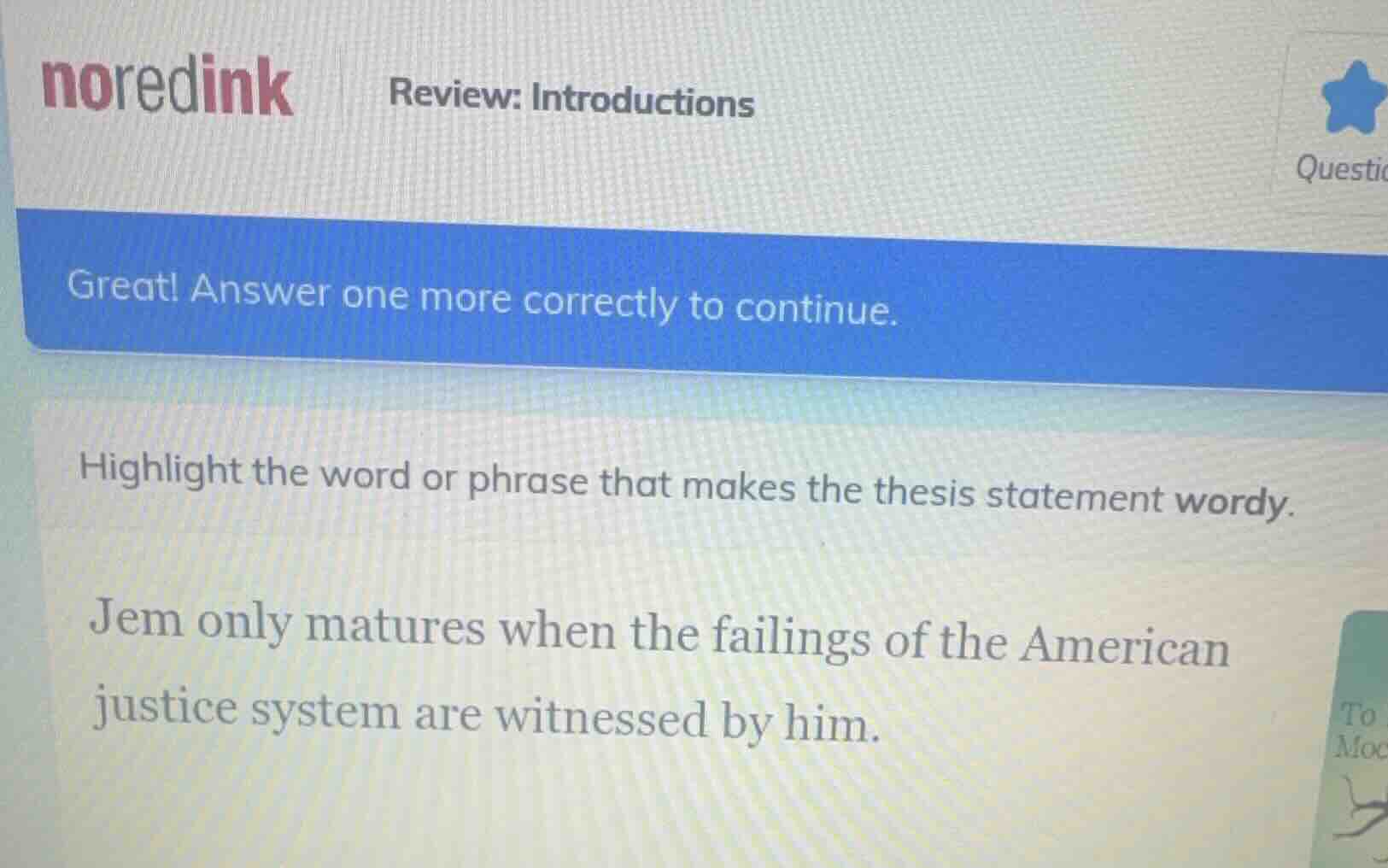 noredink review: introductions great! answer one more correctly to cont…