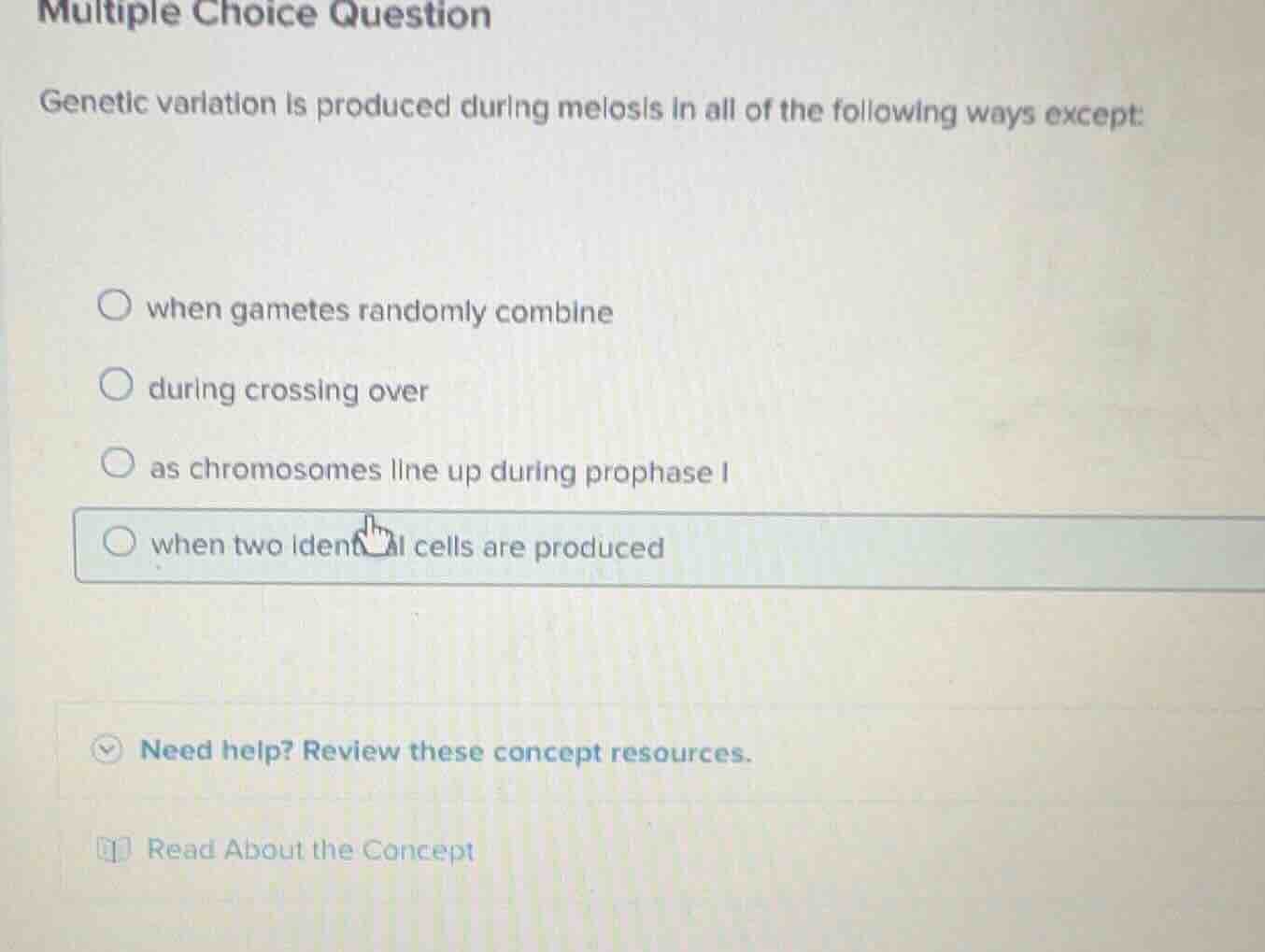 multiple choice question genetic variation is produced during meiosis i…