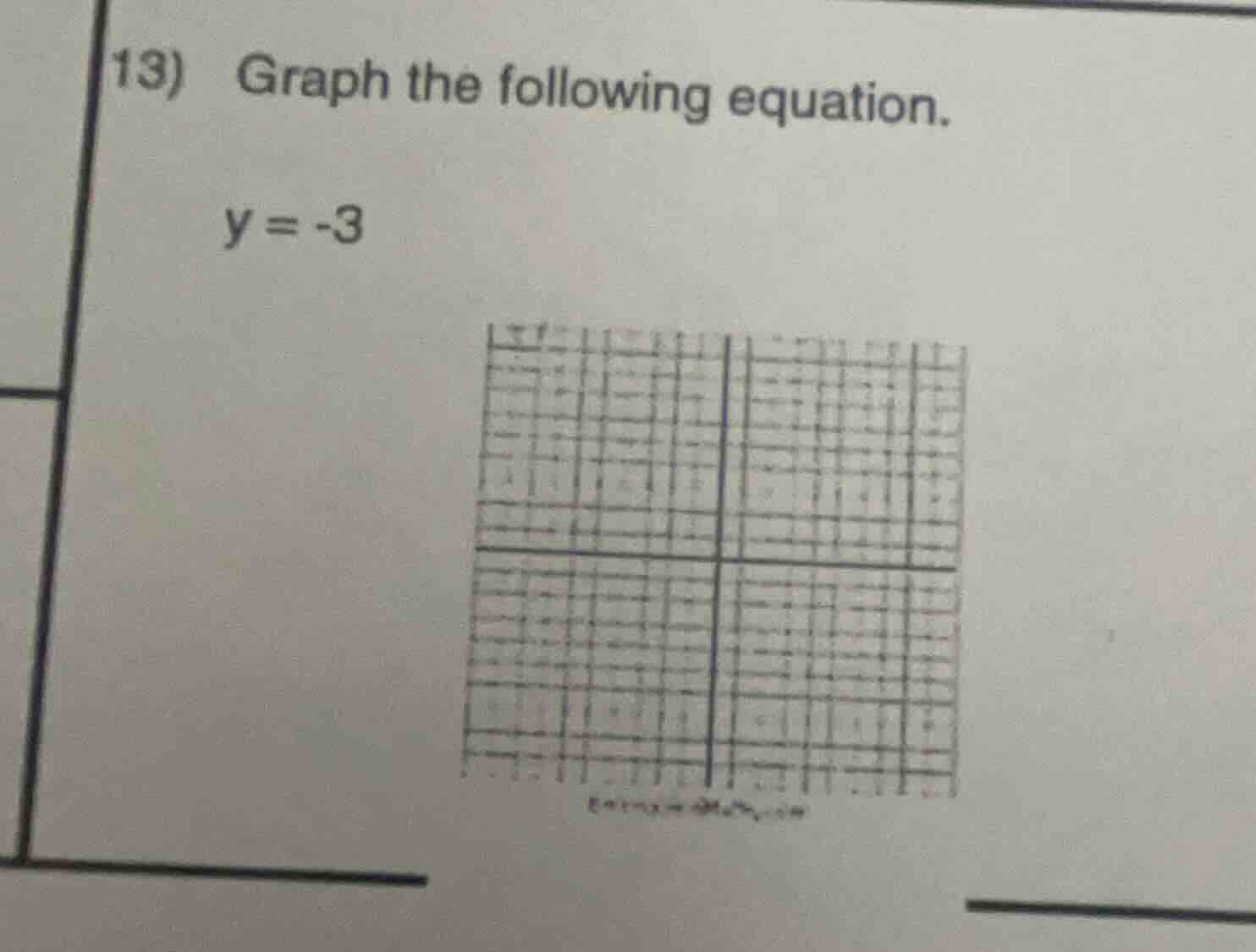 13) graph the following equation. y = -3