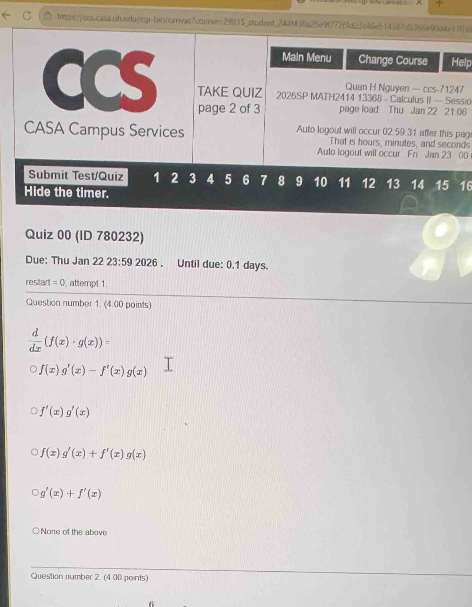 quiz 00 (id 780232) due: thu jan 22 23:59 2026. until due: 0.1 days. re…