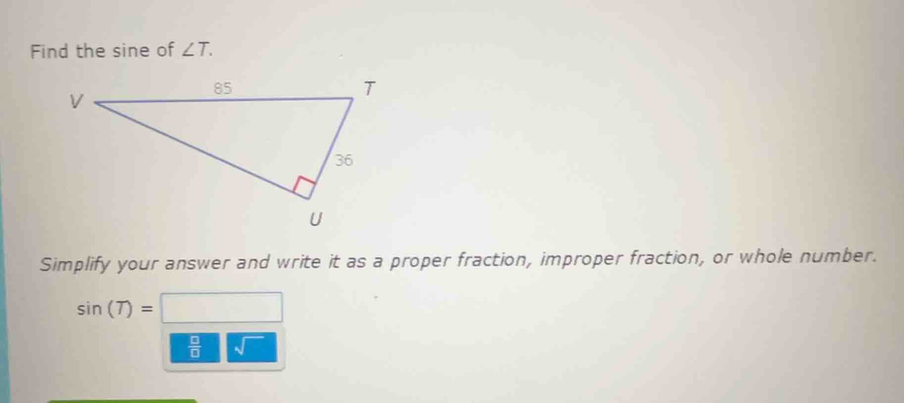find the sine of $\\angle t$. simplify your answer and write it as a pr…