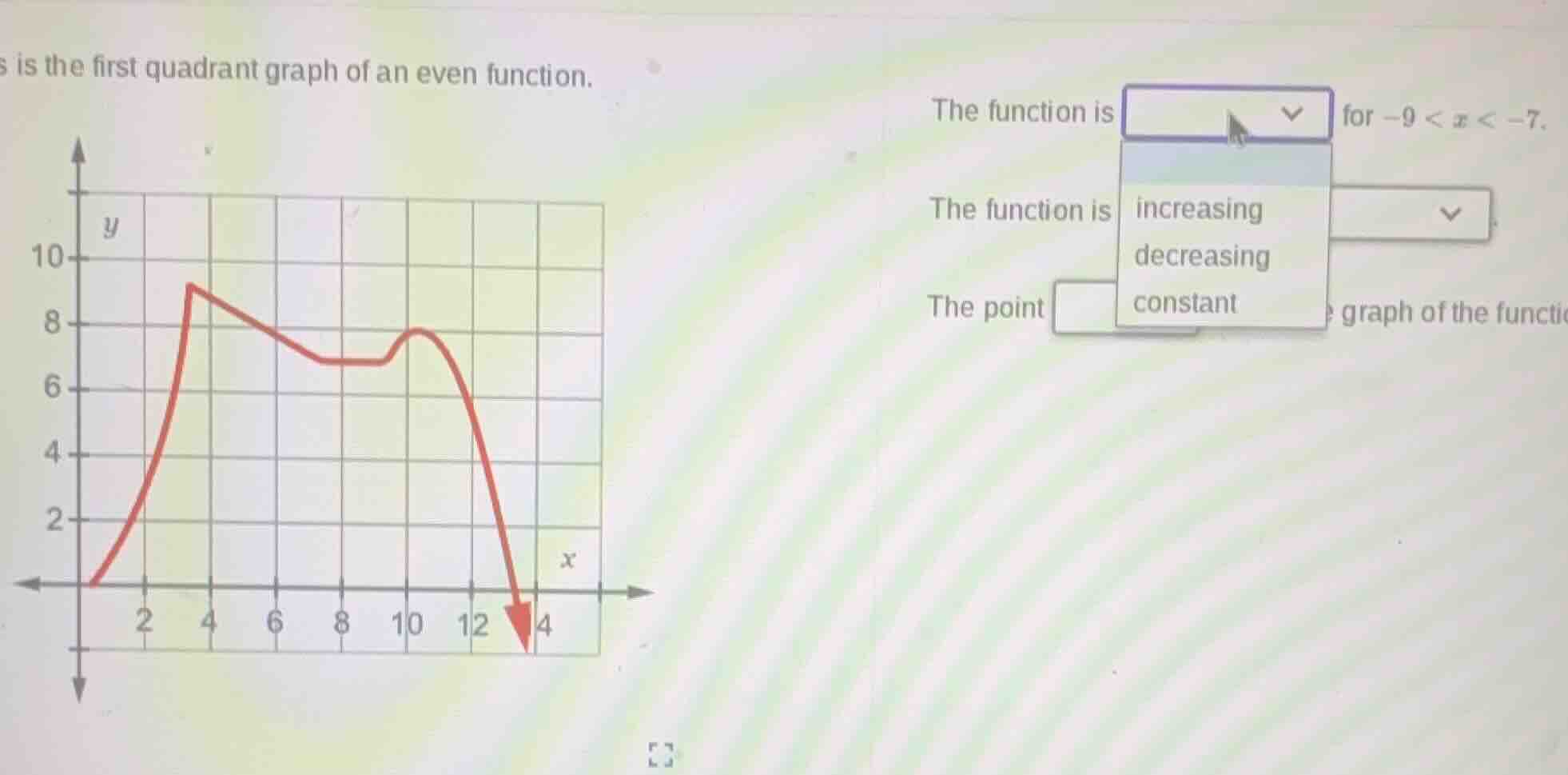 s is the first quadrant graph of an even function. the function is for …