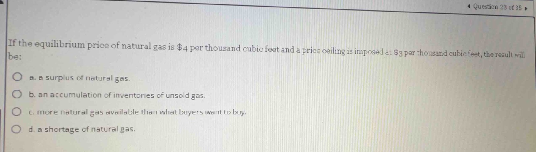if the equilibrium price of natural gas is $4 per thousand cubic feet a…