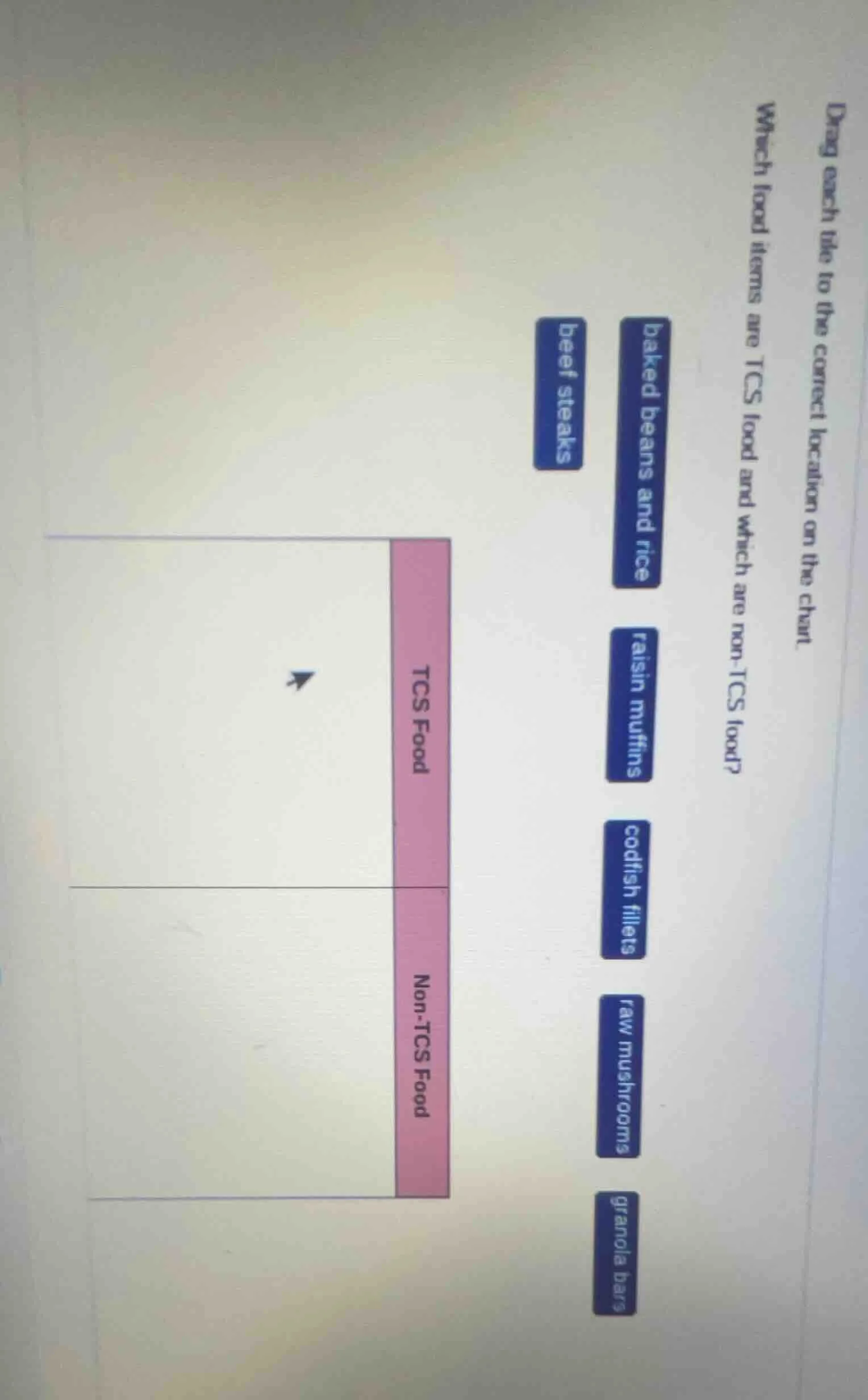 drag each to the correct location on the chart. which food items are tc…