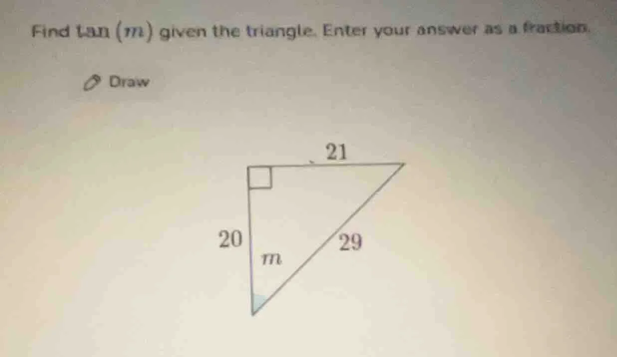 find \\tan(m) given the triangle. enter your answer as a fraction.