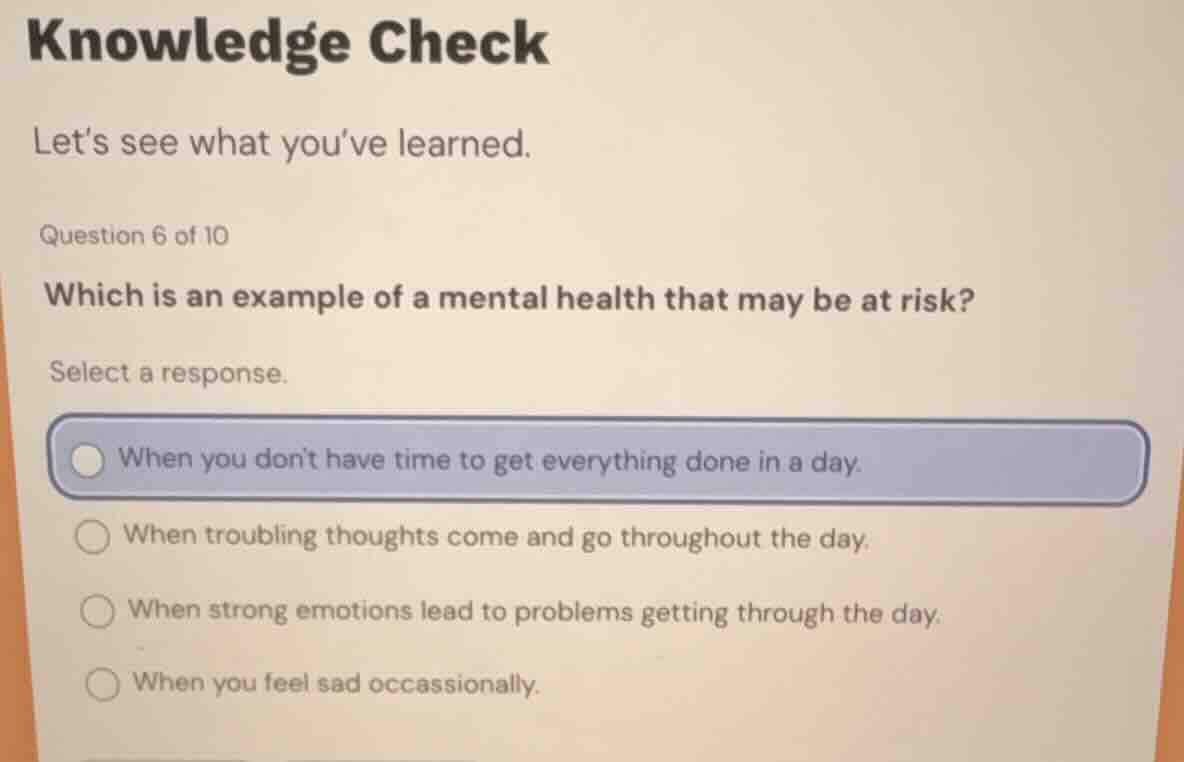 knowledge check let’s see what you’ve learned. question 6 of 10 which i…