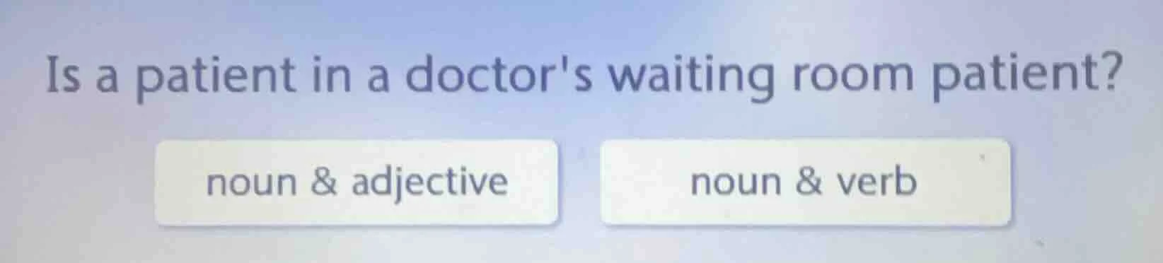 is a patient in a doctors waiting room patient? noun & adjective noun &…