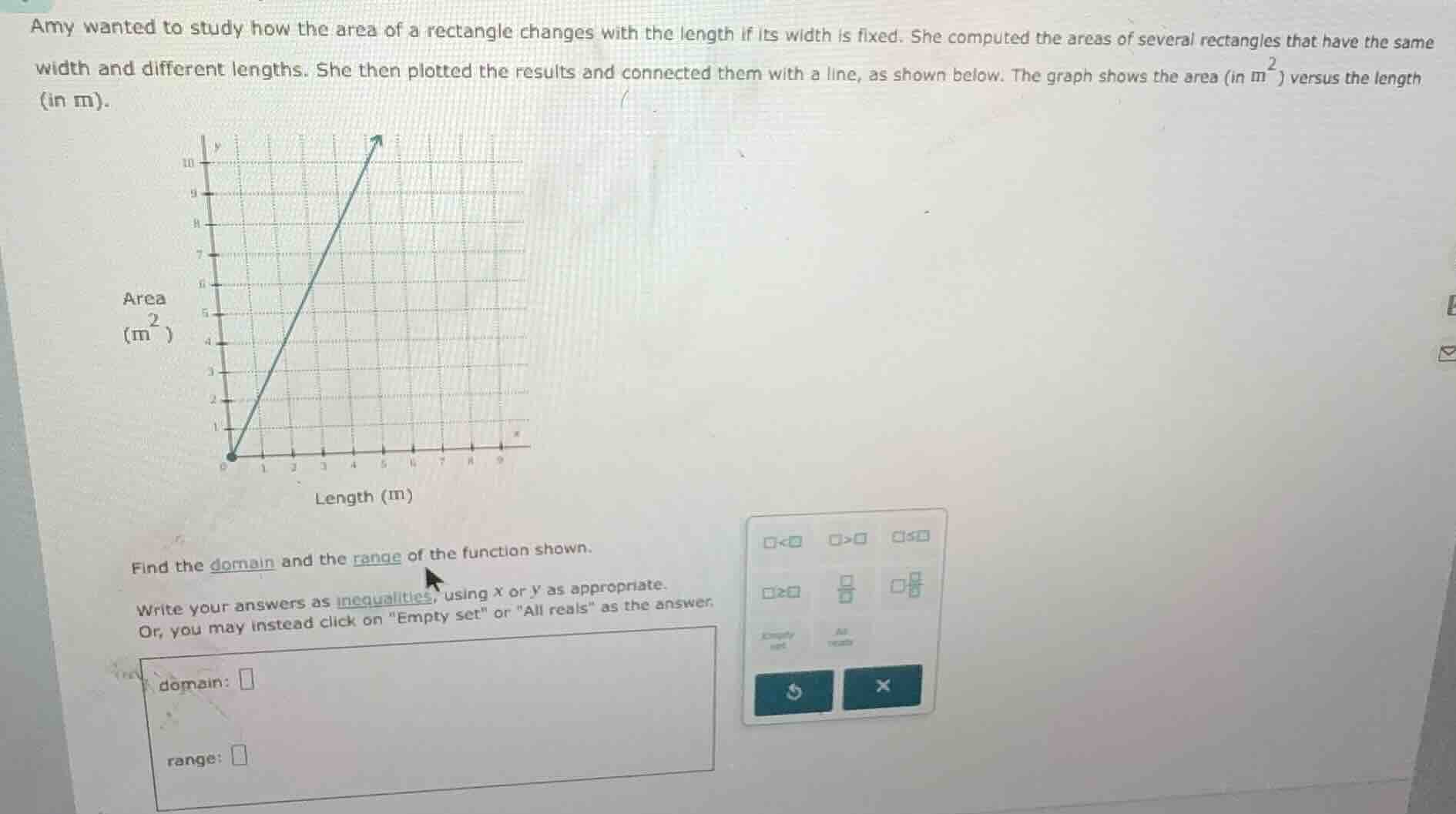 amy wanted to study how the area of a rectangle changes with the length…